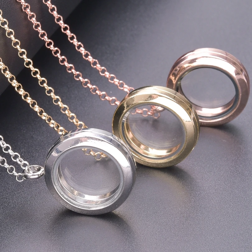 

1Pc 25mm Round Pendant Necklace Photo Relicario Locket Charm Alloy Necklaces For Women Men Hip Hop Jewelry Chain Decoration Gift