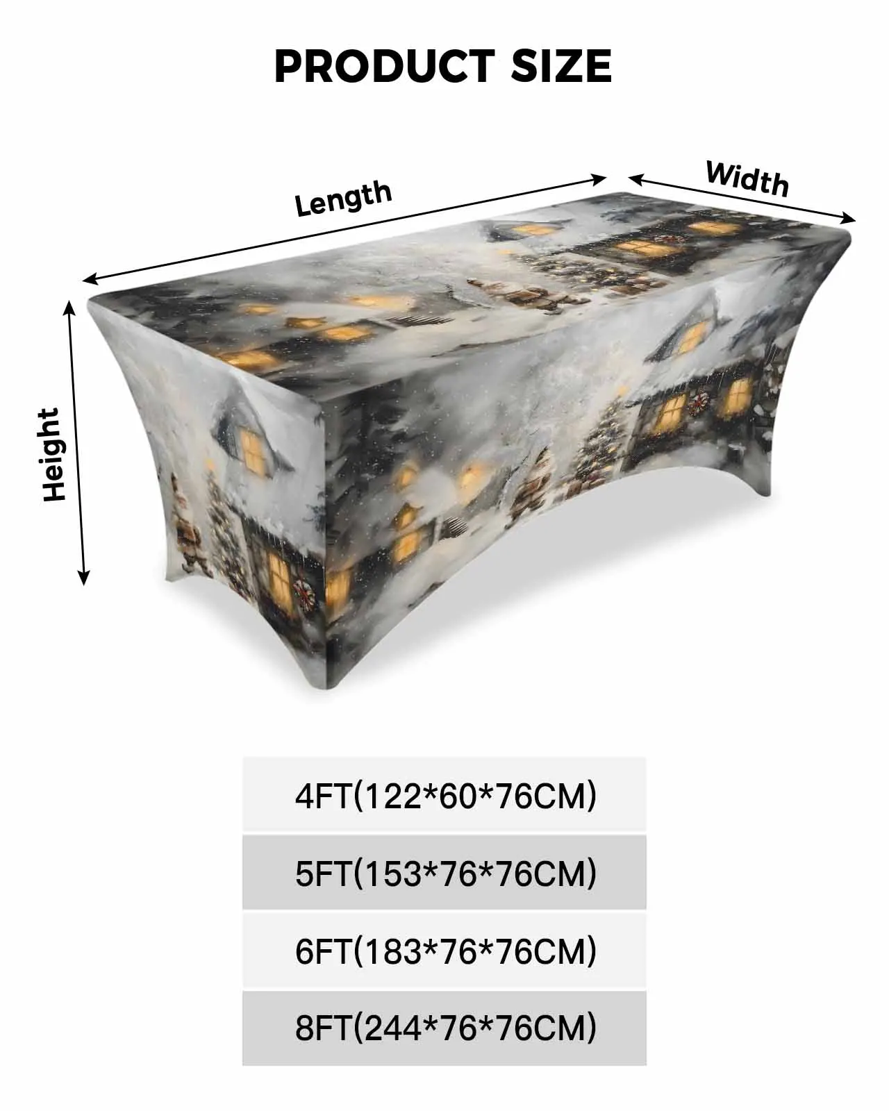 Высокая эластичная скатерть с рисунком рождественского карликового леса снега