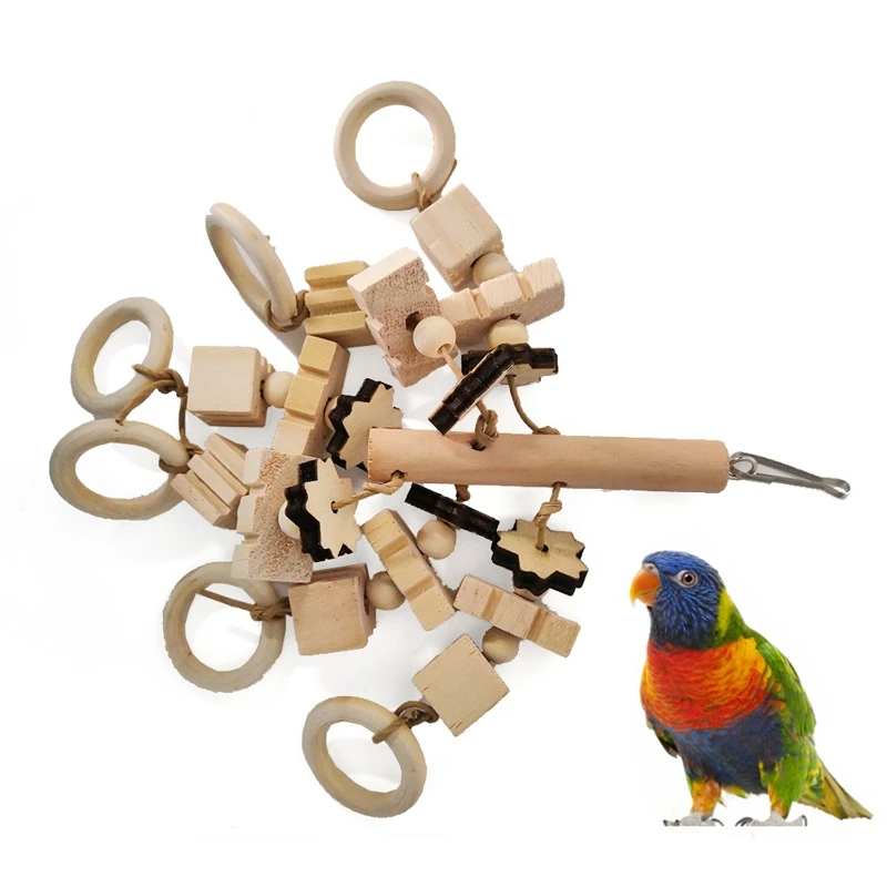 

Parrot Wooden Chewing Toy 9 Inches Length Various Shape Natural Wood Blocks