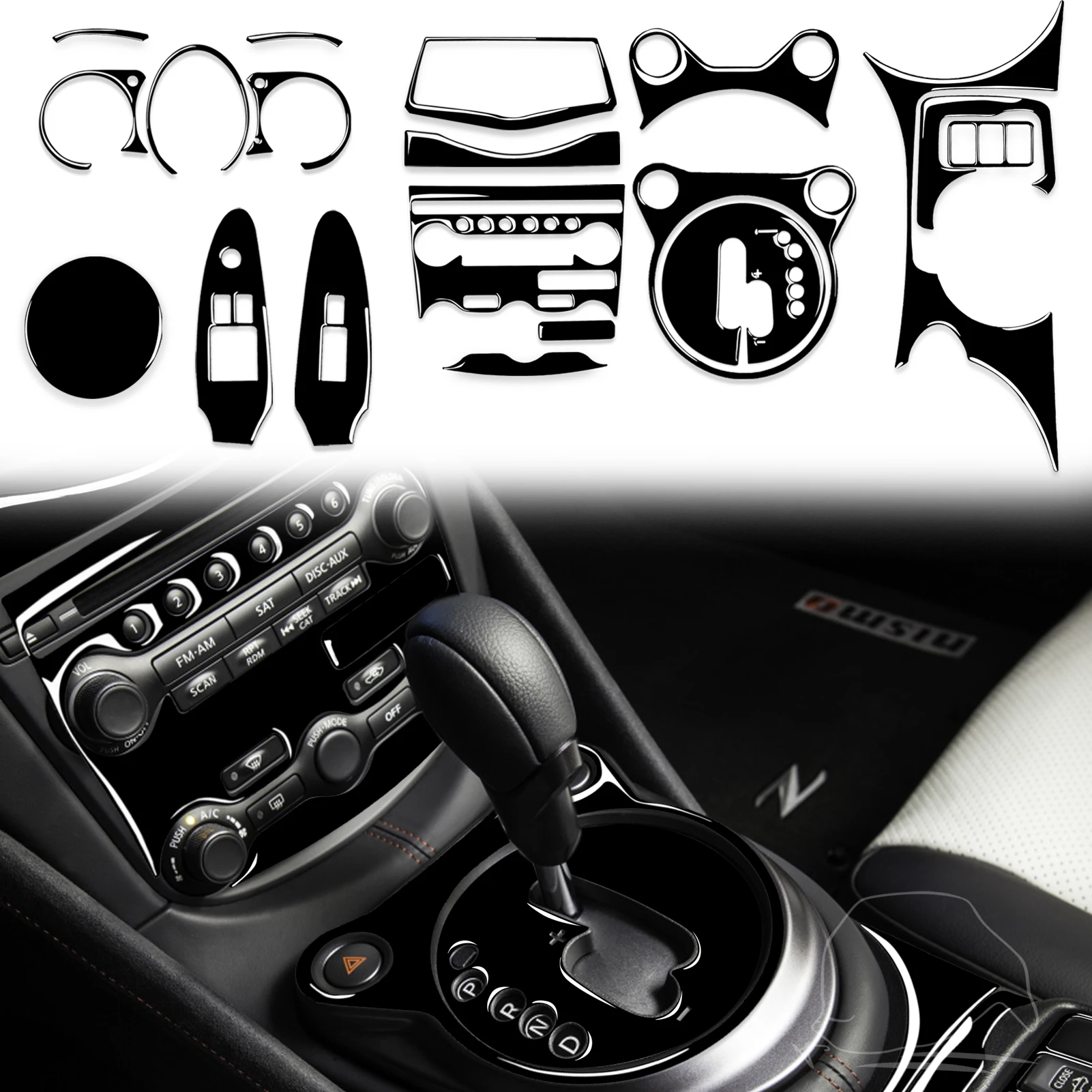 

Для NISSAN 370Z Z34 2009-2018 2019 2020 2021 2022 Автомобильная интерьерная центральная консоль декоративная отделка комплект накладок автомобильные аксессуары черный