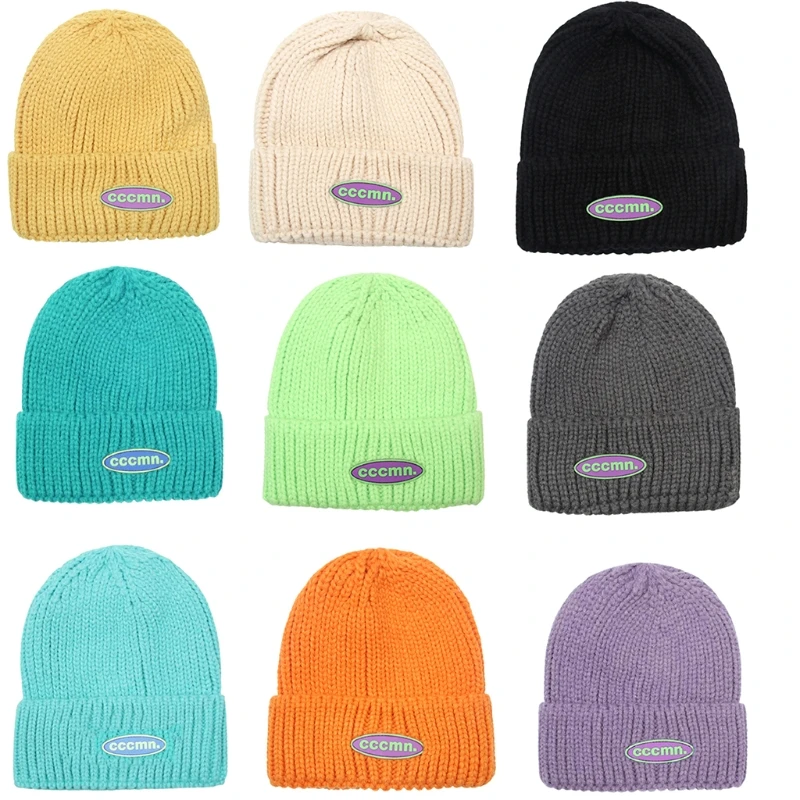 

Letter Labeling Cold Hat Candy Color Knitted Hat All-match for Street Daily Wear