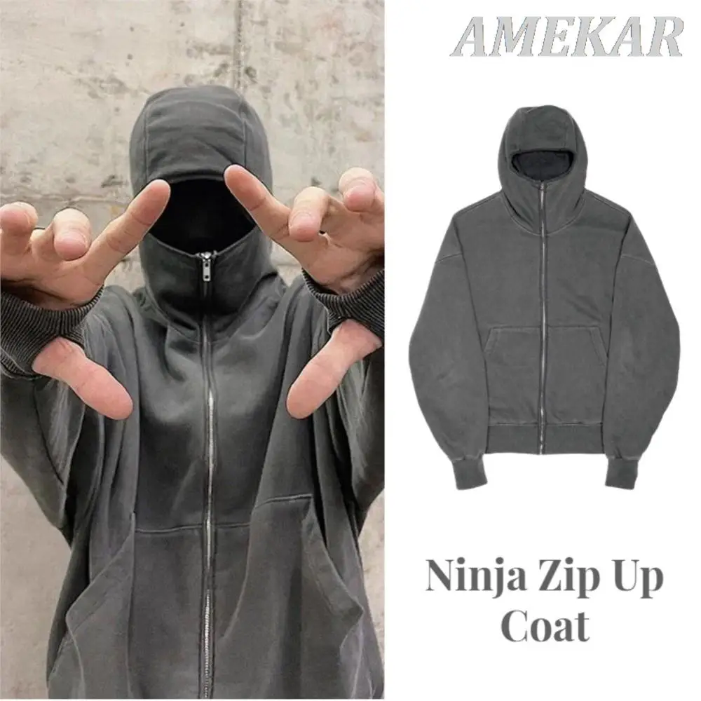Korean Designer Archive Fashion Ninja Zip Up Hoodies Jacket Japan Style Men Women High Quality Cotton Hooded Loose Techwear Coat
