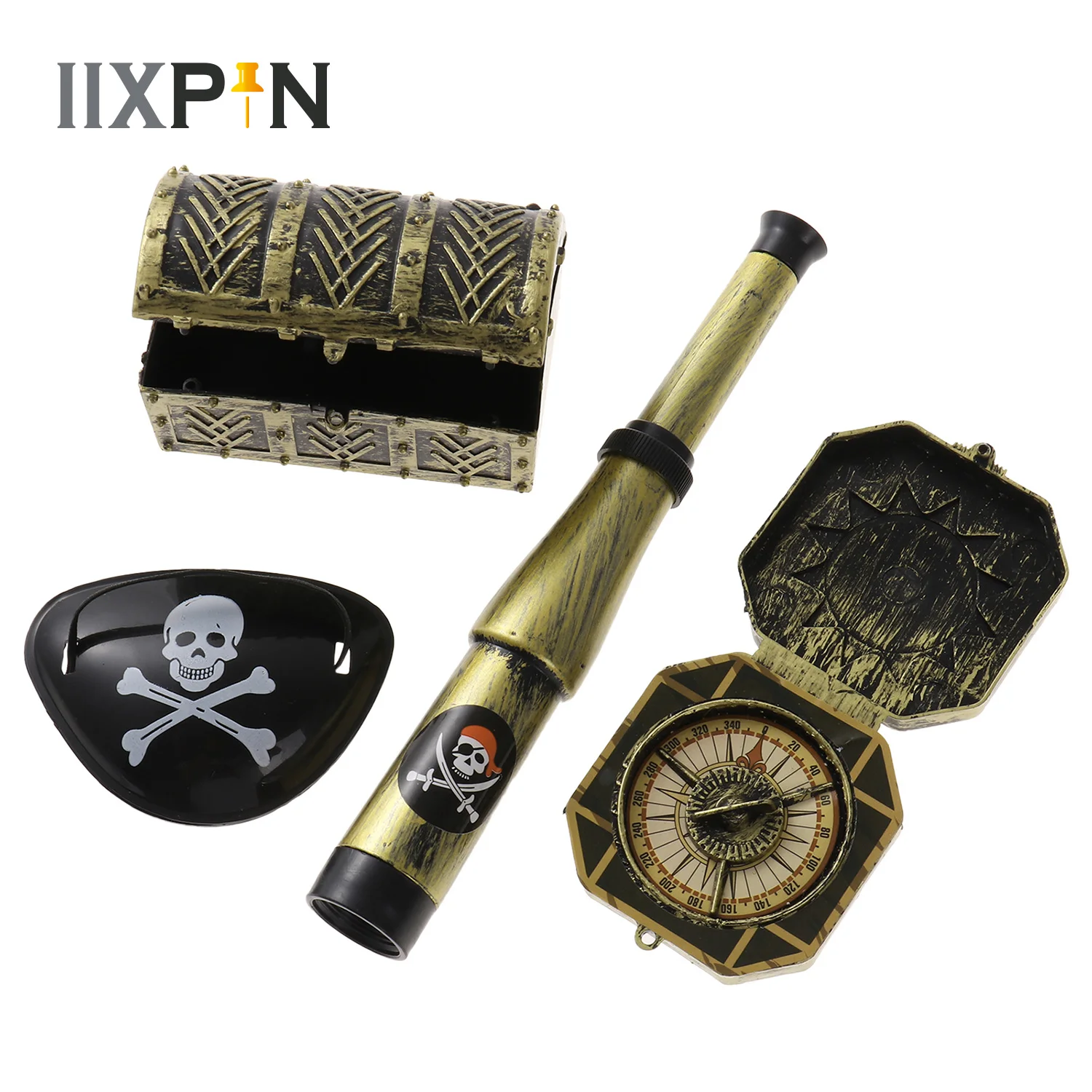 Patch de Pirate pour enfant  avec tête de mort  boussole  télescope  boîte à trésors  accessoires de