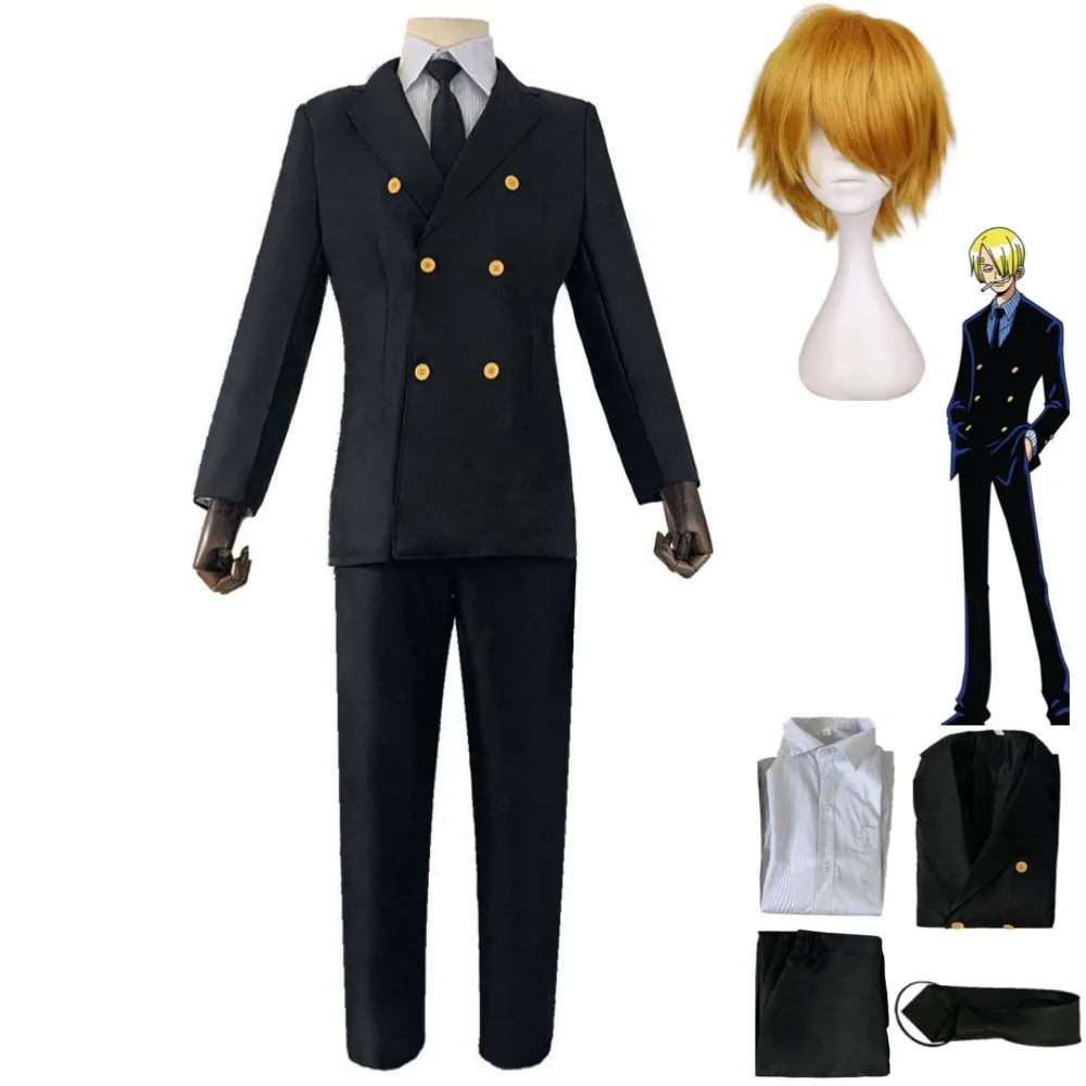 

Anime Vinsmoke After Sanji Mr. Prince Cosplay Costume 2Year Wano Kuni Country Wig Black Uniform Man Woman Carnival Party Suit