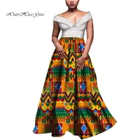 elegant african maxi dresses for women floral print sleeveless off shoulder wedding party dress lady african long dress wy3983