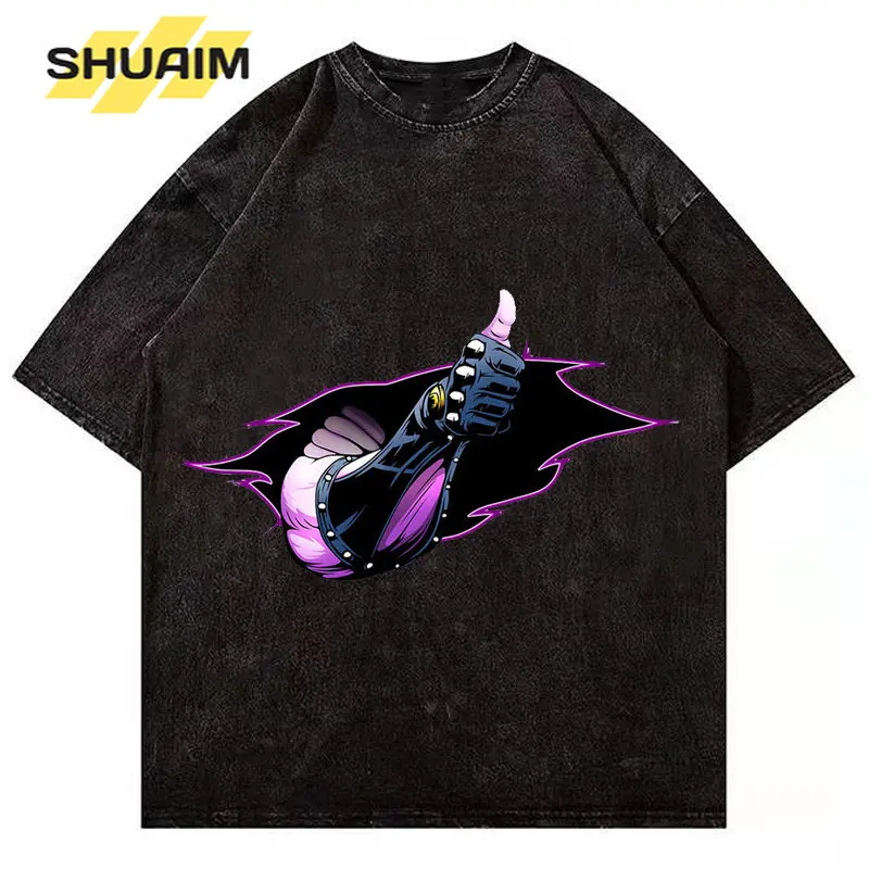 

SHUAIM Washed T-Shirt Men Hip Hop Streetwear Funny Anime Print T Shirt Harajuku Short Sleeve Tops Cotton Casual Tshirt Man Tops