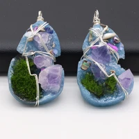 natural stone resin pearl wrapped silver wire blue pendantdiy agate crystal jewelry making necklace earring accessory charm gift