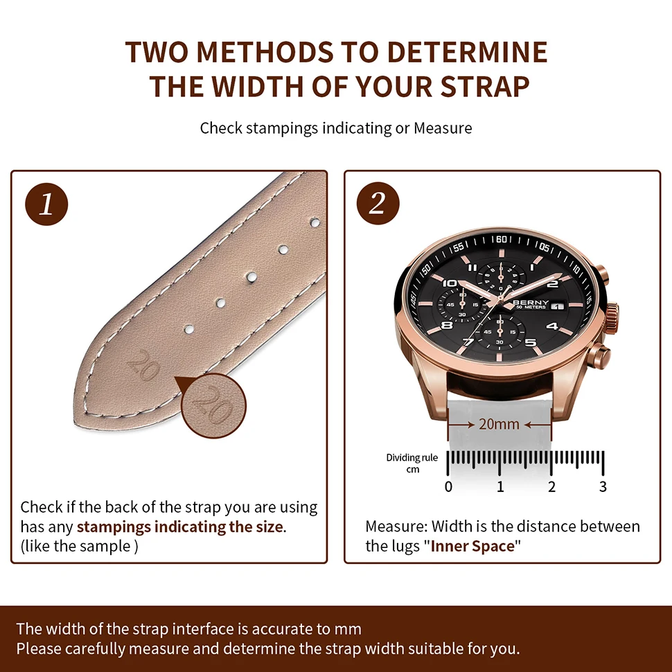 BERNY 100% Genuine Leather Watchbands 14/16/18/20/22mm Pin Grain Watch Strap Hygrosscopic and Breathable High Quality Watchbands