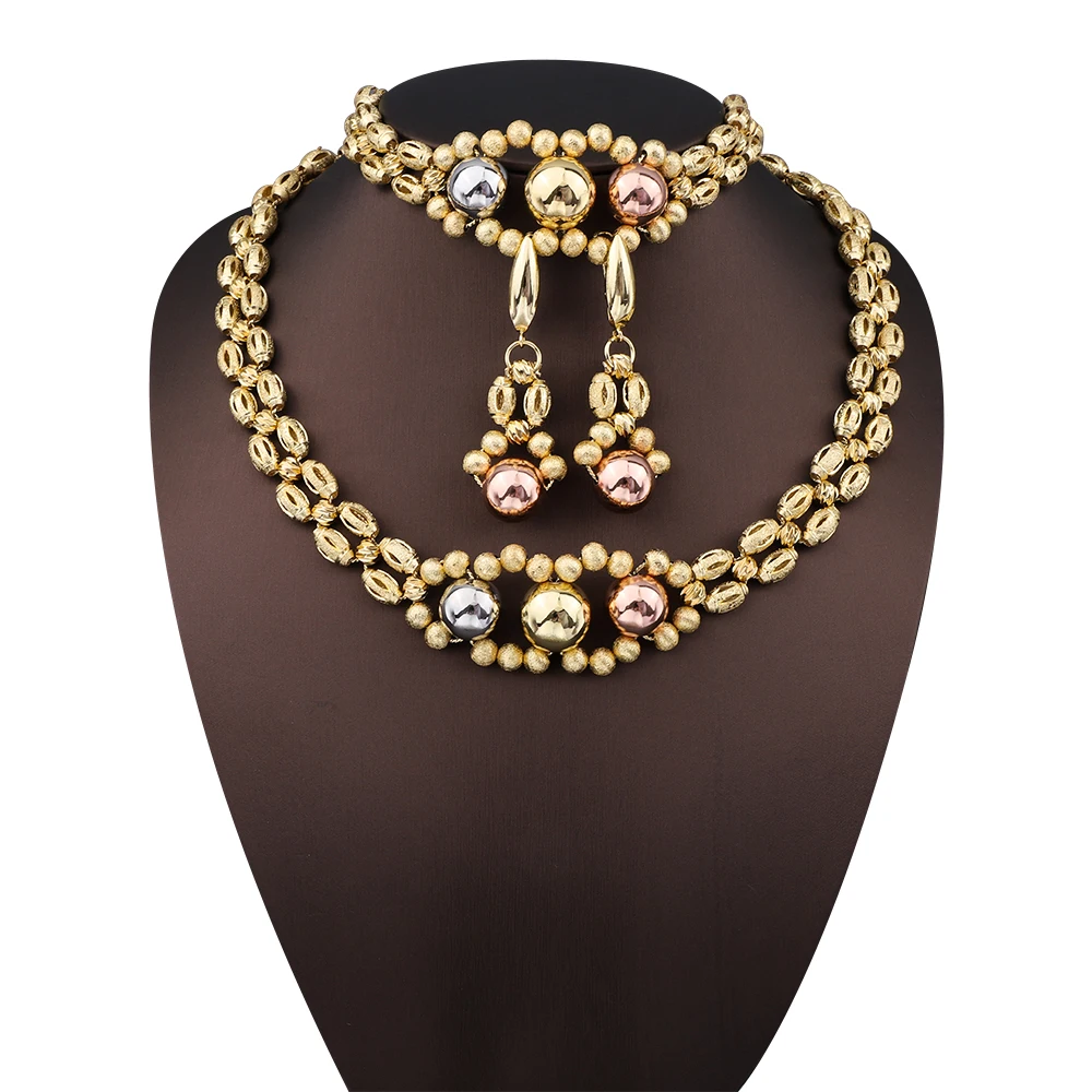 

Dubai Simple Fashion Ball Shape Pendant Necklace Earrings Bracelet Jewelry Set African Brazilian Women Wedding Bride Party Gift