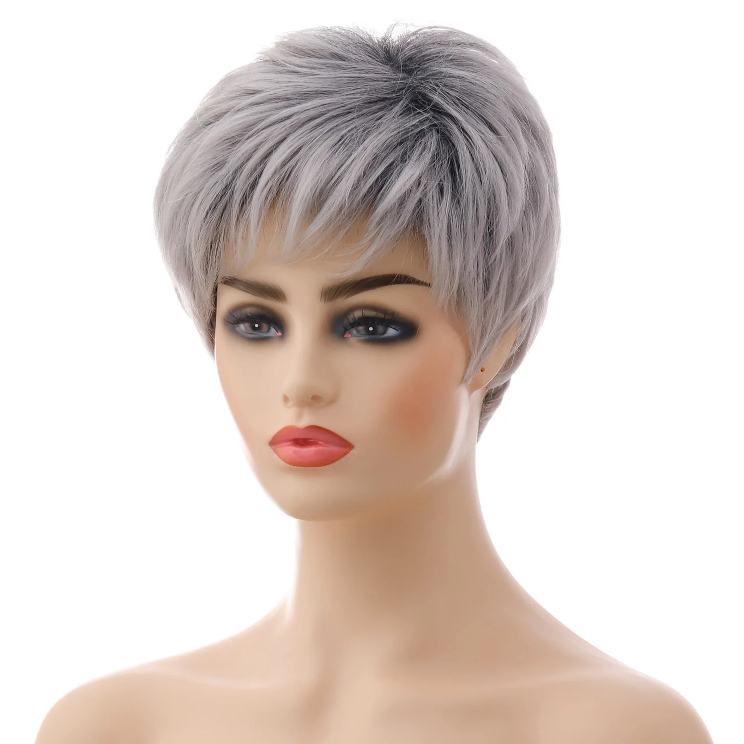 

Short Wig for Women Gray Ombre Hair Pixie Cut Hairstyle Cosplay Party Wig Short Synthetic Hair with Bangs Mommy Wig Daily Use