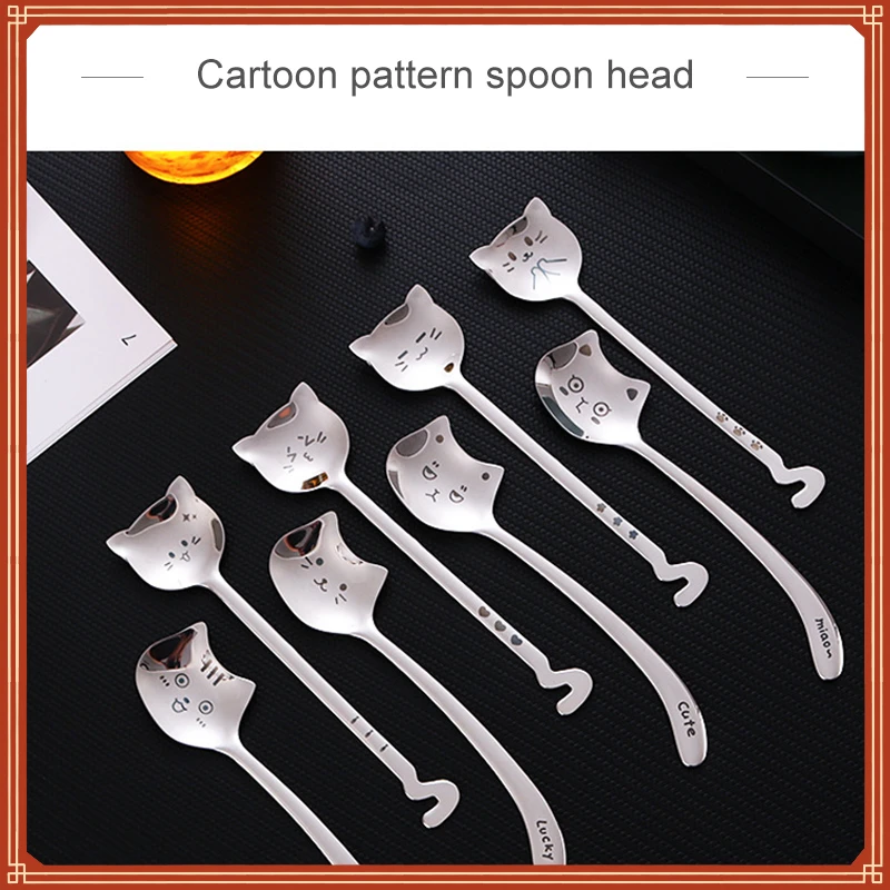 

New in Funny Tea-Spoon For Coffee Long tail cat Coffee spoon Long Handle Spoon Birthday Gift 304 Stainless Steel Tableware chris