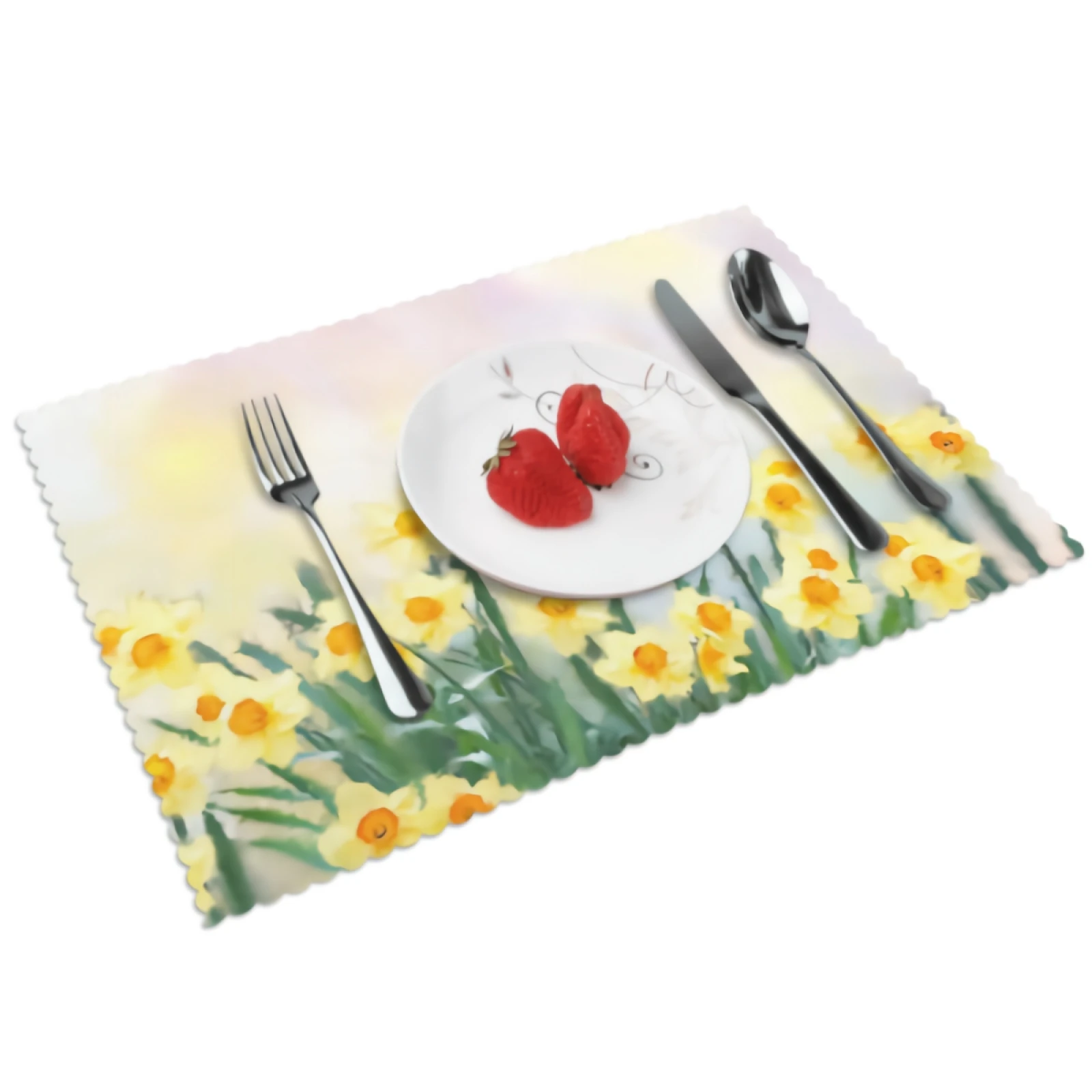 

Watercolor Daffodil Flower Placemats Art Yellow Floral Placemat Set of 4 Heat-Resisting Non Slip Table Mats Polyeste Place Mats