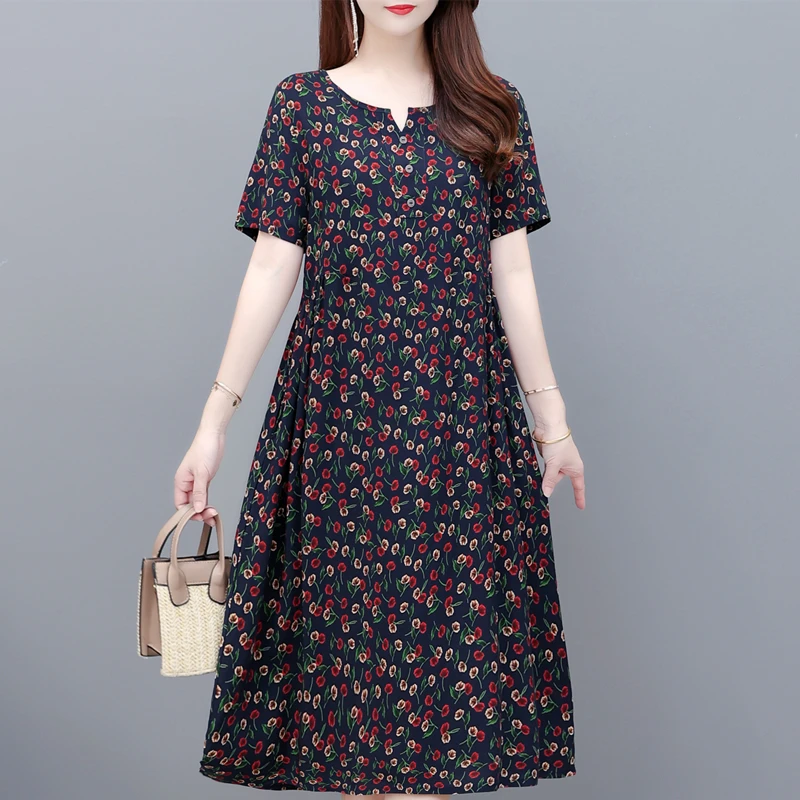 Женское хлопково-шелковое платье новинка 2025 летнее длинное с короткими рукавами