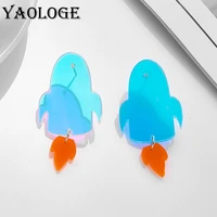 yaologe iridescent little rocket acrylic laser drop earrings for women creative cute girls discolor ear jewelry party gifts