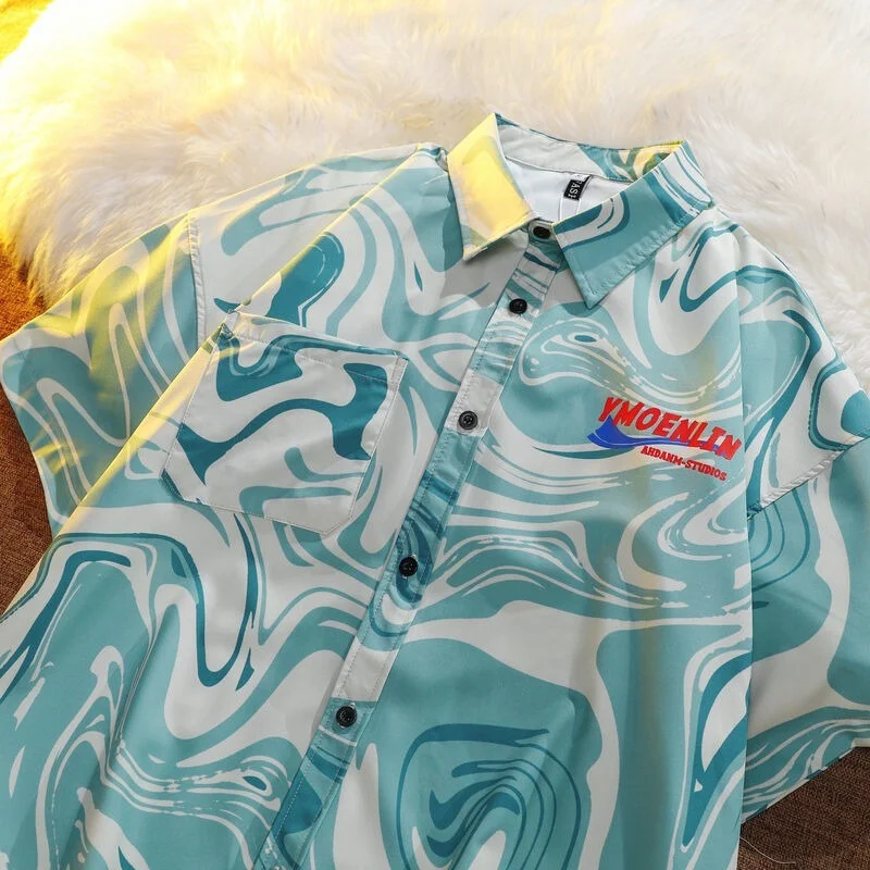 

Рубашка Мужская/женская с пуговицами и принтом синих морских волн