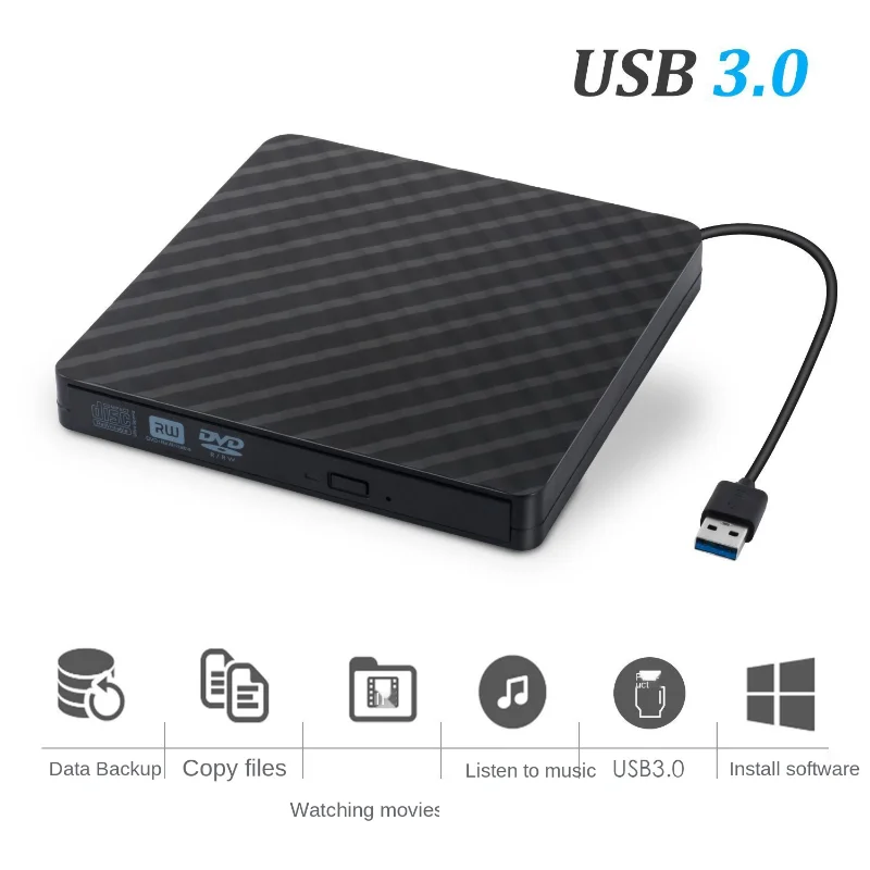 

Черный, Белый Портативный внешний DVD-рекордер USB 3,0, CD/DVD ROM, CD RW-проигрыватель для ноутбука, компьютера, ПК, оптический привод, записывающее уст...