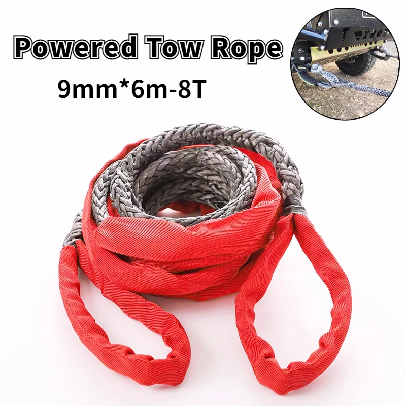 9MM*6M Powered Tow Rope Heavy Duty High Strength 4x4 Off-road Vehicle Trapped Rescue Towing Rope Nylon Fiber Synthetic ATV UTV 1
