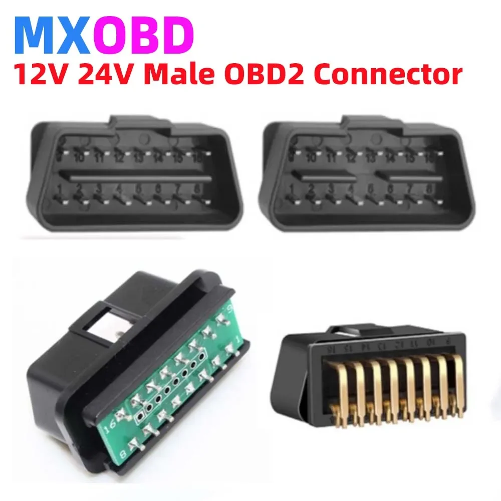 J1962M 12V 24V Nickel-plated Adapter for Car Truck Diagnostic Interface Plug Automotive OBD2 16-pin Male Connector OBDII 16Pin