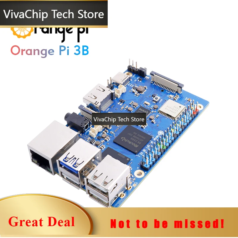 Фото Модуль VivaChip TechOrange Pi 3B 4GB+64G EMMC, мини-ПК Rockchip RK3566, четырехъядерный процессор, Wi-Fi+BLE, Gigabit, для Android и Linux OS, SBC, одноплатный компьютер №1