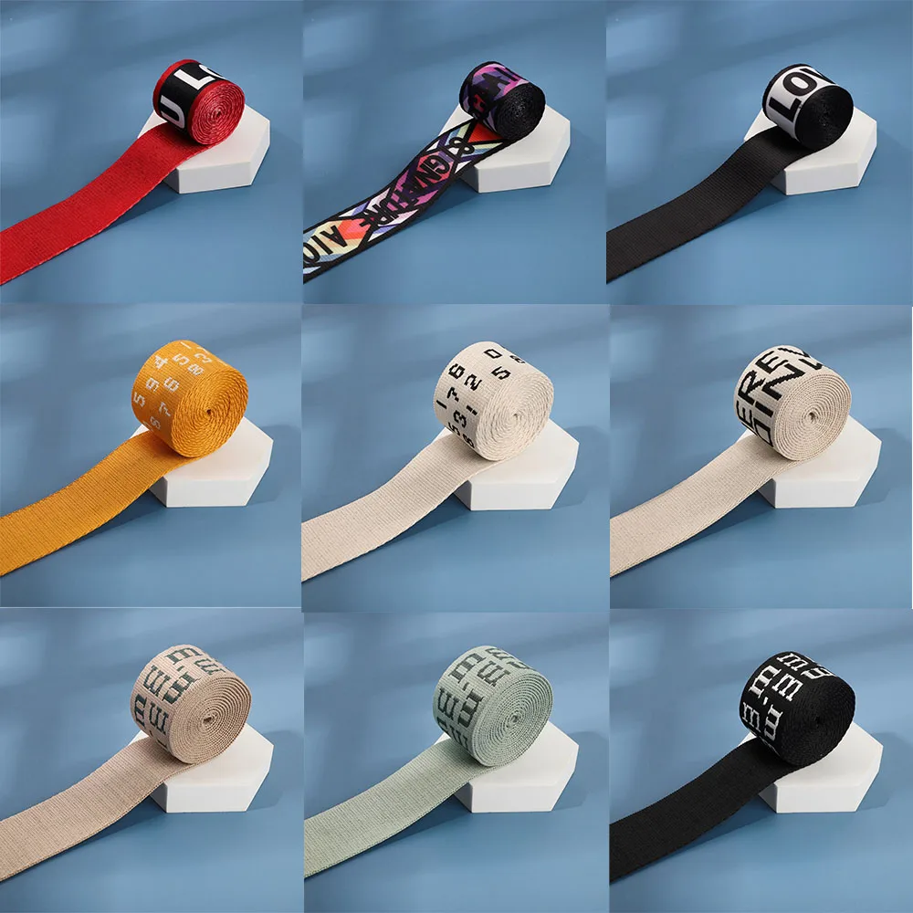 

5/10/50Yards 38mm Jacquard Ribbons New Nylon Multicolor Alphanumeric Pattern DIY Textile Clothing Decor Trendy Printed Webbing