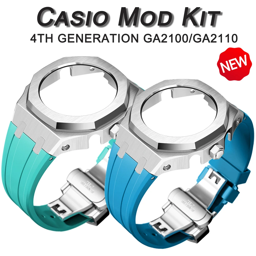 for GA2100 G shock Casioak Modification Mod Kit GEN4 Gen5 Metal Bezel 4th Generation Rubber&Steel Watch Case Strap GA2100 2110