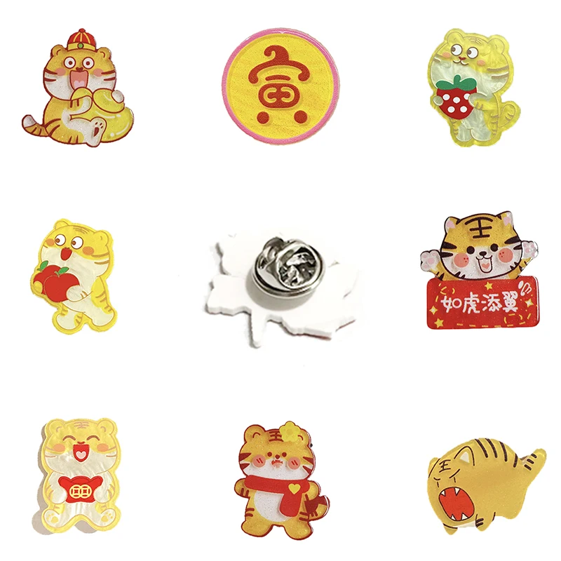 

Cartoon Style Animal Tiger Shape Lapel Pins Single Sided Pattern Brooches Epoxy Resin Badges Accessories Handmade Jewelry FLH431