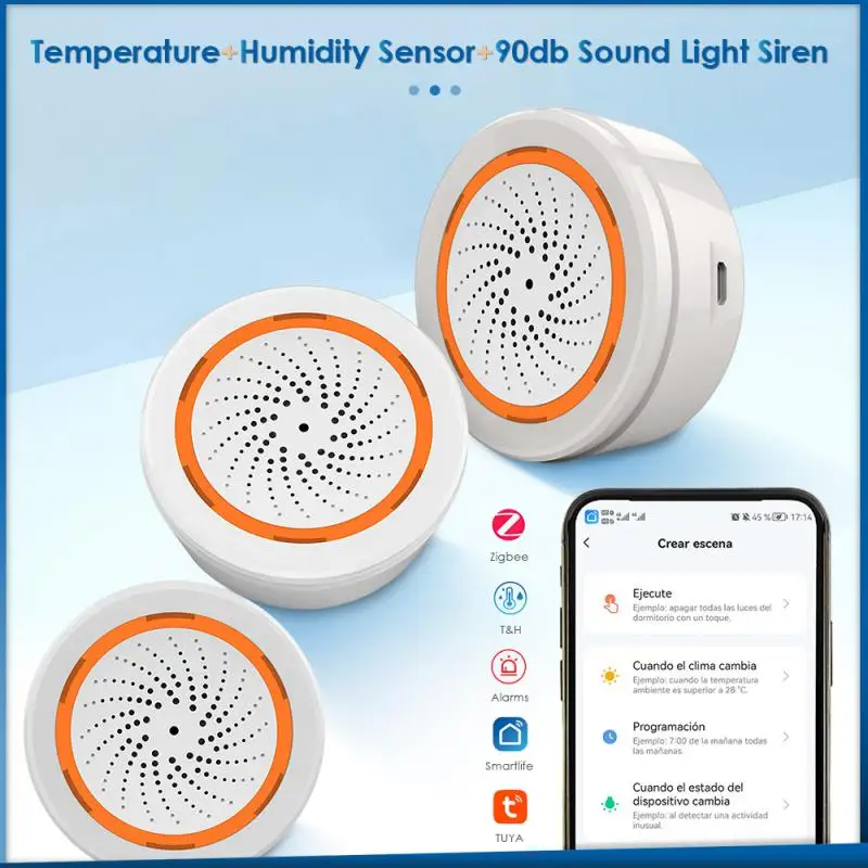 

Tuya Zigbee Siren Alarm Built-in Temperature Humidity Sensor 3 In 1 90DB Sound Light Alarm Work With Smart Life Wifi Zigbee3.0