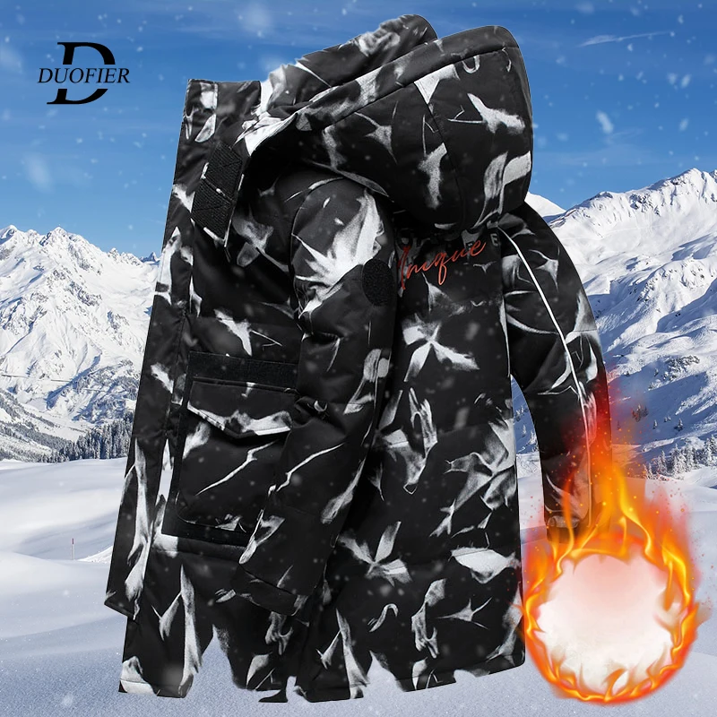 

Мужской длинный пуховик с капюшоном, теплая ветрозащитная куртка на белом утином пуху, длинная пуховая куртка, зима 2023