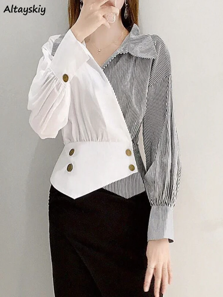 

Shirts Women Retro Ins Daily Slim Patchwork Design Korean Fashion Spring Chic Street Wear Рубашка Женская Leisure All-match Fit