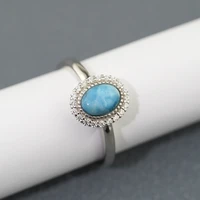 925 sterling silver natural gemstones larimar ring for women geometry design classic simple female jewelry dating
