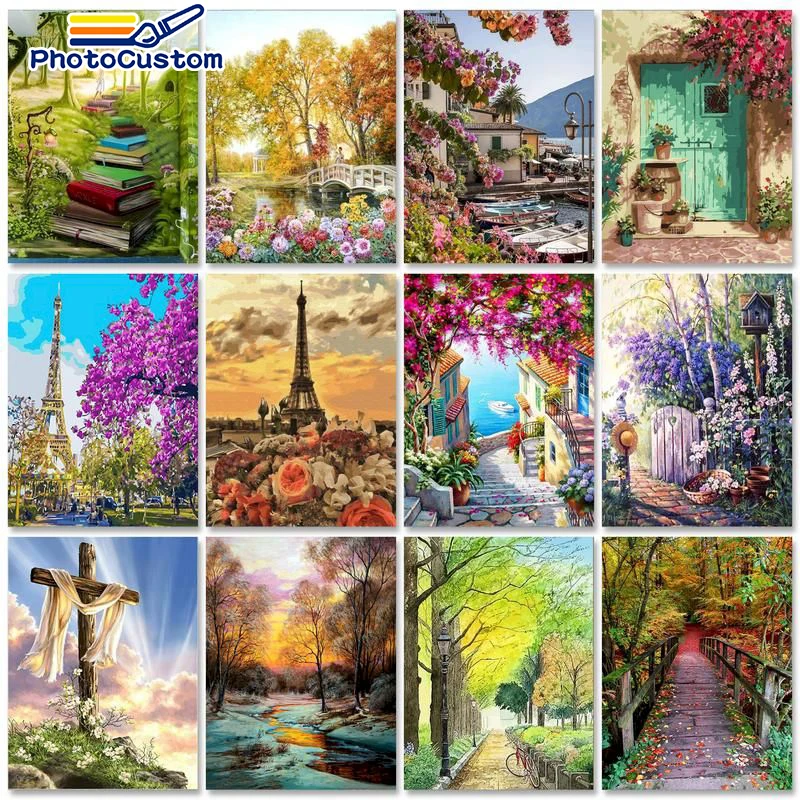 

PhotoCustom Interior Painting by numbers Acrylic paints Picture Drawing Scenery DIY Coloring by numbers Unique gift Home decor