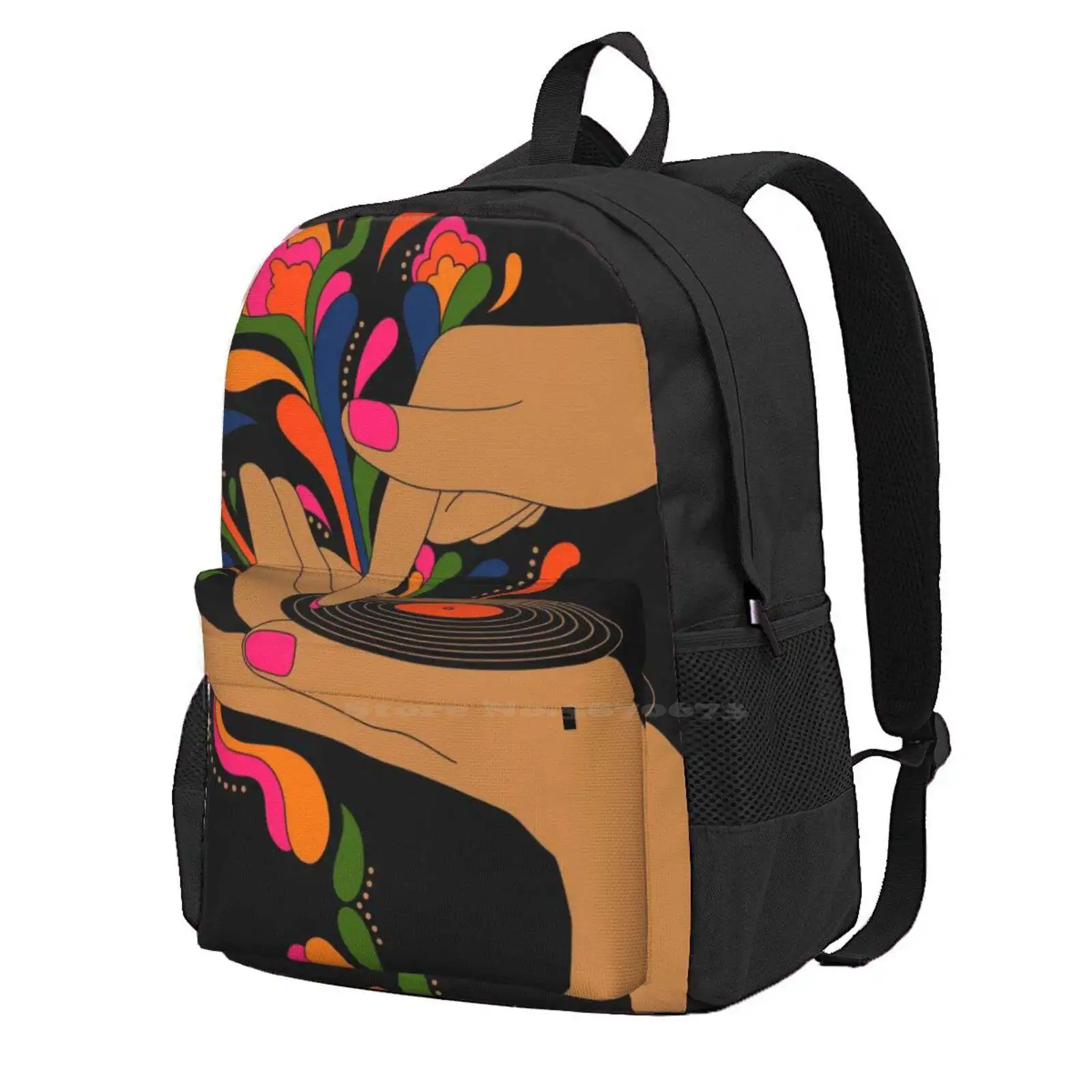 Tiny Record Player Large Capacity School Backpack Laptop Bags Psychedelic Retro Rainbow Groovy 70S Record Vinyl 60S