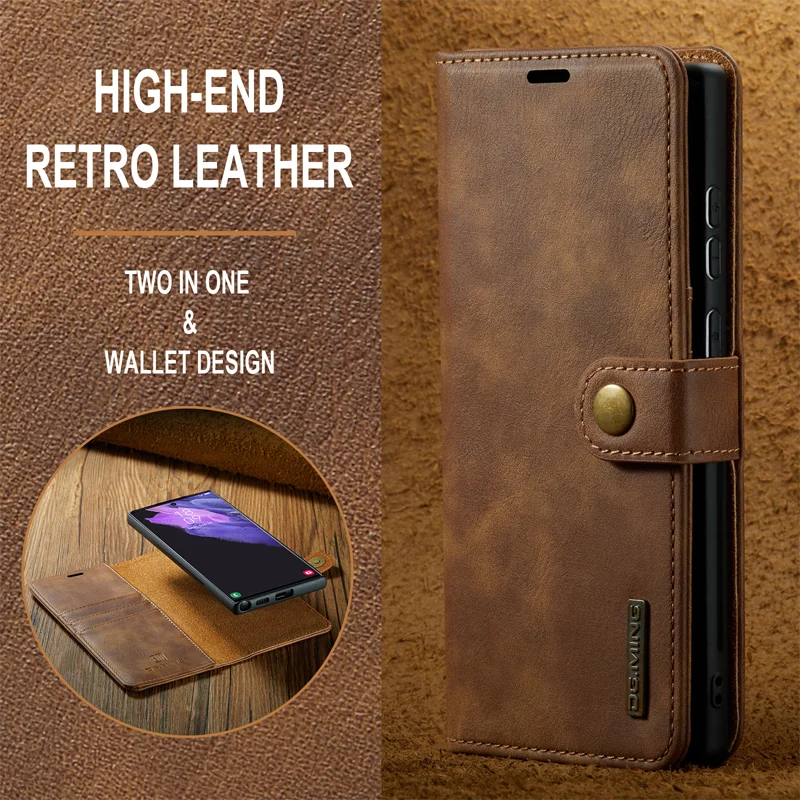 

For Samsung Galaxy S22 21Plus Ultra Note A23 33 53 72 73 5G Deluxe removable magnetic wallet flip cover cell phone leather case
