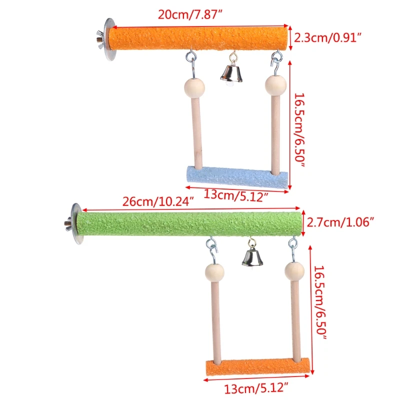 

Parrot Bird Perch Swing Toys Bell Stand Holder Natural Wood Puzzle Grinding Chew