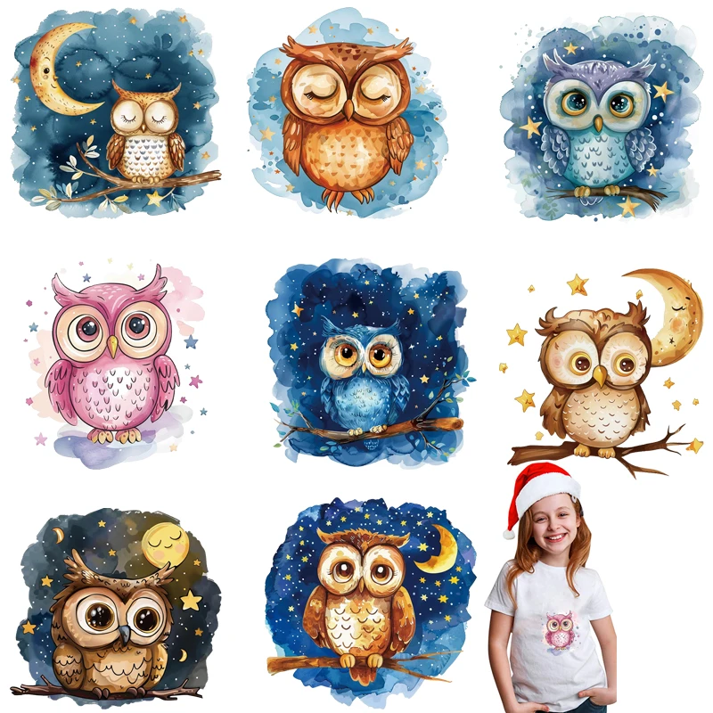 15 см акварельная наклейка с совой и луной горячее тиснение подходит для одежды