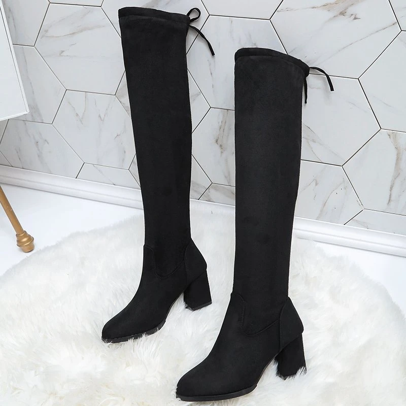 Fashion Women Boots Spring Winter Over The Knee Heels Quality Suede Long Comfort Square Botines Mujer Thigh High Boots Womens images - 6