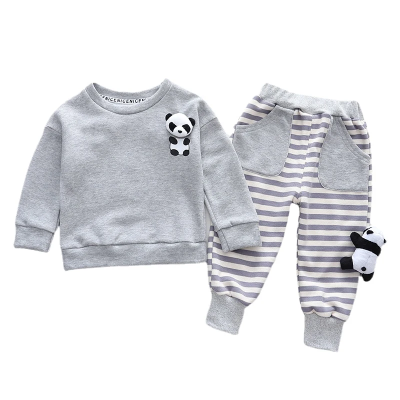 

2022 весенний комплект одежды для маленьких мальчиков и девочек, футболка с рисунком панды для младенцев, брюки в полоску, детская спортивная ...