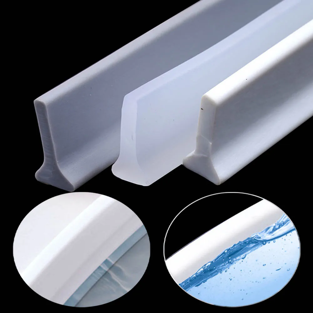 

Kitchens Bathrooms Water Stopper Shower Barrier Flexible Long Silicone Strip With Adhesive Blocker Collapsible