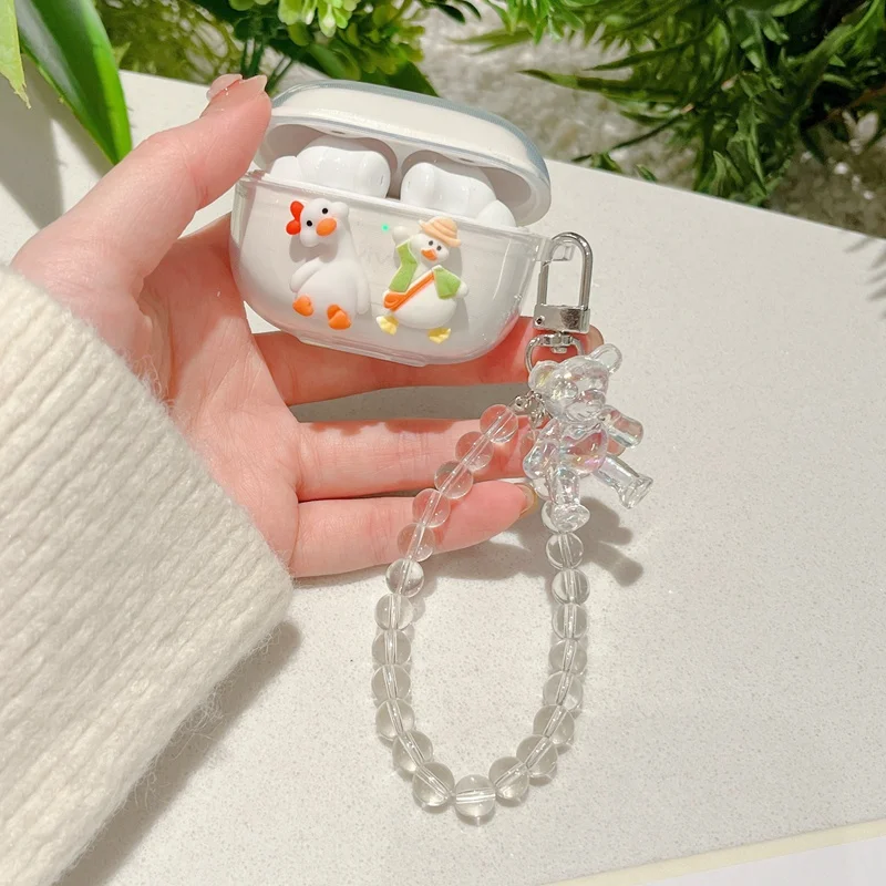 

Clear Earphone Case for VIVO TWS 2E TWS Cute Cover for VIVO TWS Air Cartoon Bear soft TPU Protective Case with Crystal Pendant