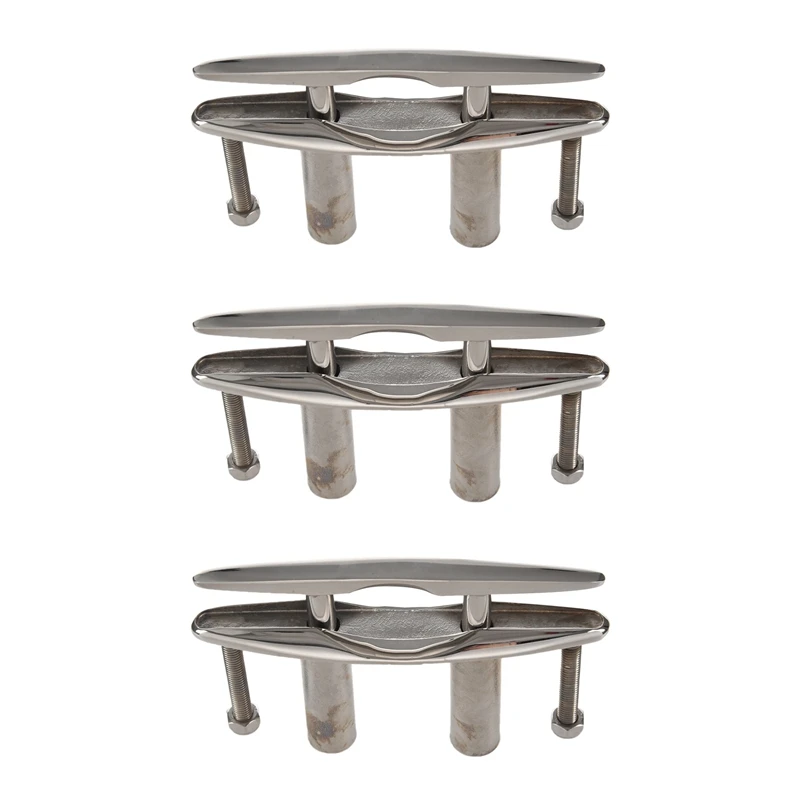 3Pc Marine 316 Stainless Steel Boat Pull Up Flush Mount Lift Cleat Bolts Yacht Boats Accessories 6 Inch