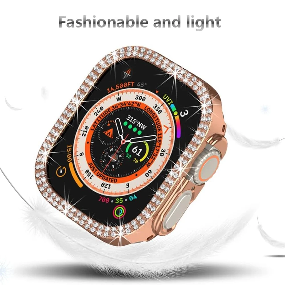 Фото Алмазный чехол для Apple Watch, чехол Ultra/Ultra 2, 49 мм, аксессуары, протектор, алмазный жесткий бампер из ПК, защитные чехлы для iWatch №5