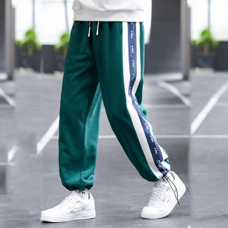Casual Pants Men's Loose Large Size Stitching Casual Loose Sweatpants Sports Pants Cropped Pants Ankle-Tied Feet Micro Elastic S