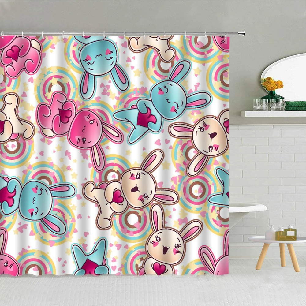 

Hand-painted Pattern Shower Curtain Tiger Wolf Zebra Flower Waterproof Cloth Bathroom Decor Curtains Set Cartoon Forest Animal