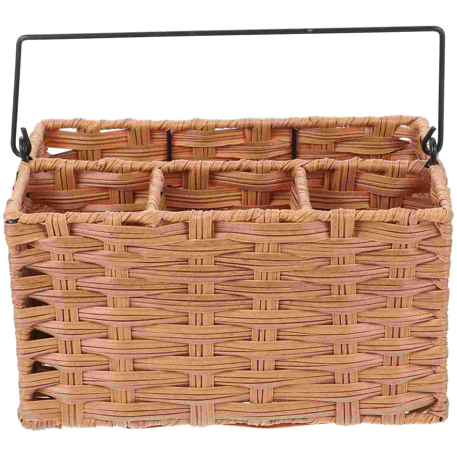 

Holder Basket Organizer Utensil Storage Silverware Flatware Woven Cutlery Rattan Kitchen Countertop Bin Makeup Seasoning Cooking