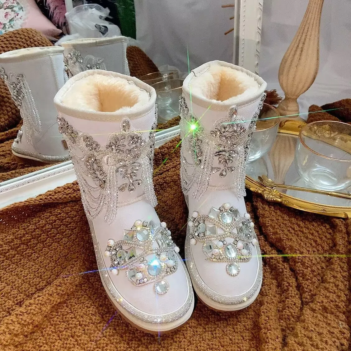 

Разноцветные зимние Бархатные Теплые ботинки с цепочкой, Классические ручные пользовательские ботинки до середины икры для мужчин и женщин размера плюс 35-44