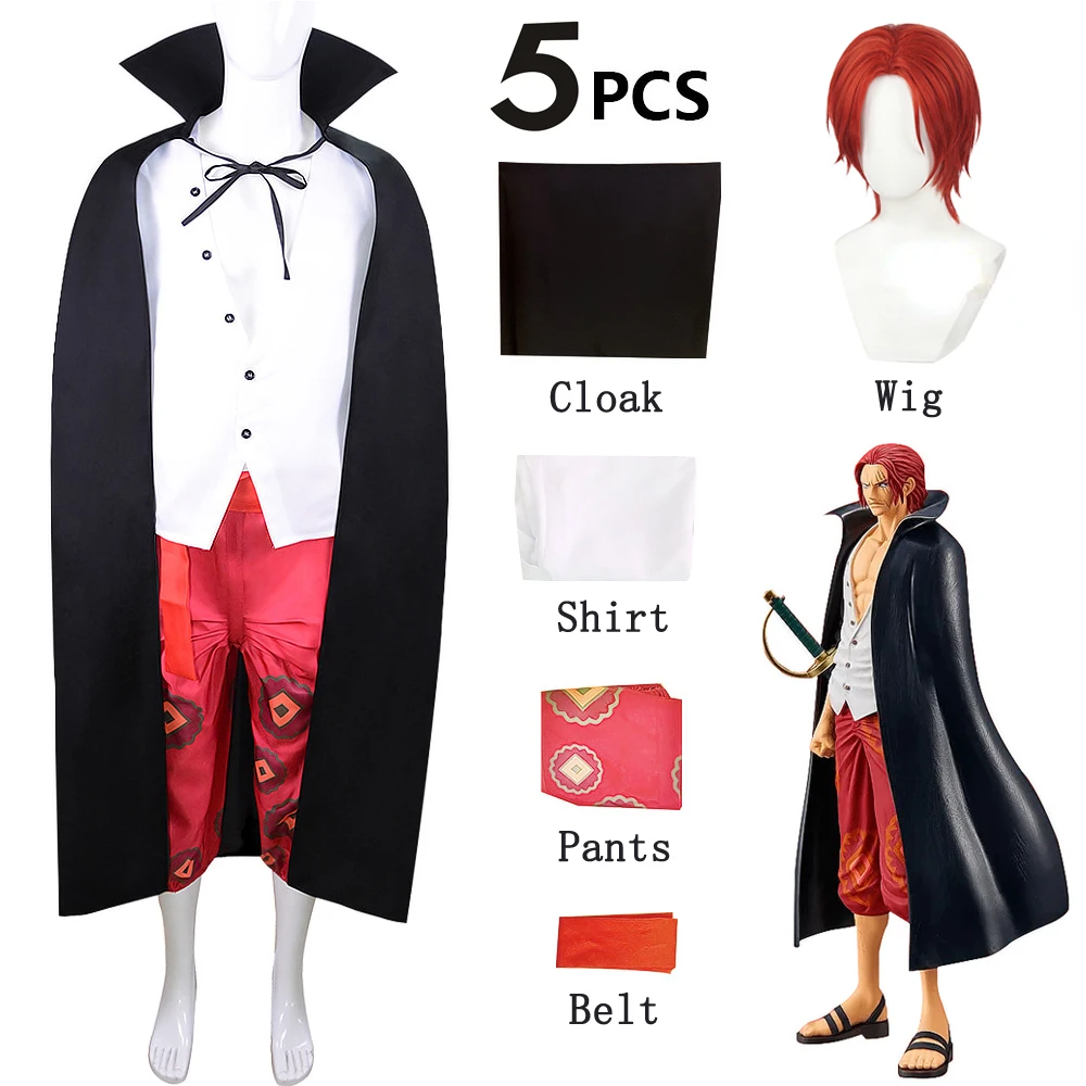 Disfraces de Cosplay de la película de Anime RED Shanks, conjunto completo de capa, camisa, pantalones, cinturón, ropa para Halloween, fiesta de Navidad, Carnaval, Cos