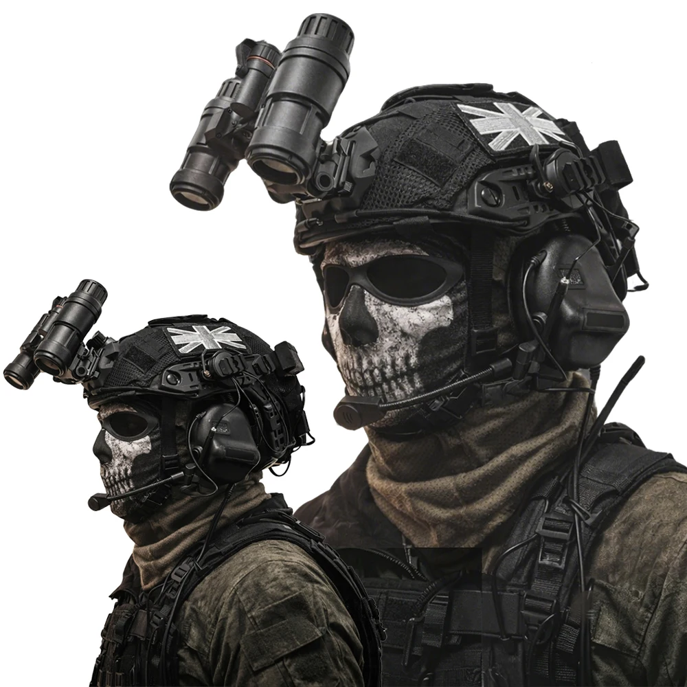 Фото Тактический шлем Ghost COD с наушниками и подсветкой NVG, модель для косплея Call of Duty Night Raid, с подсумком для батареек, для CS №1