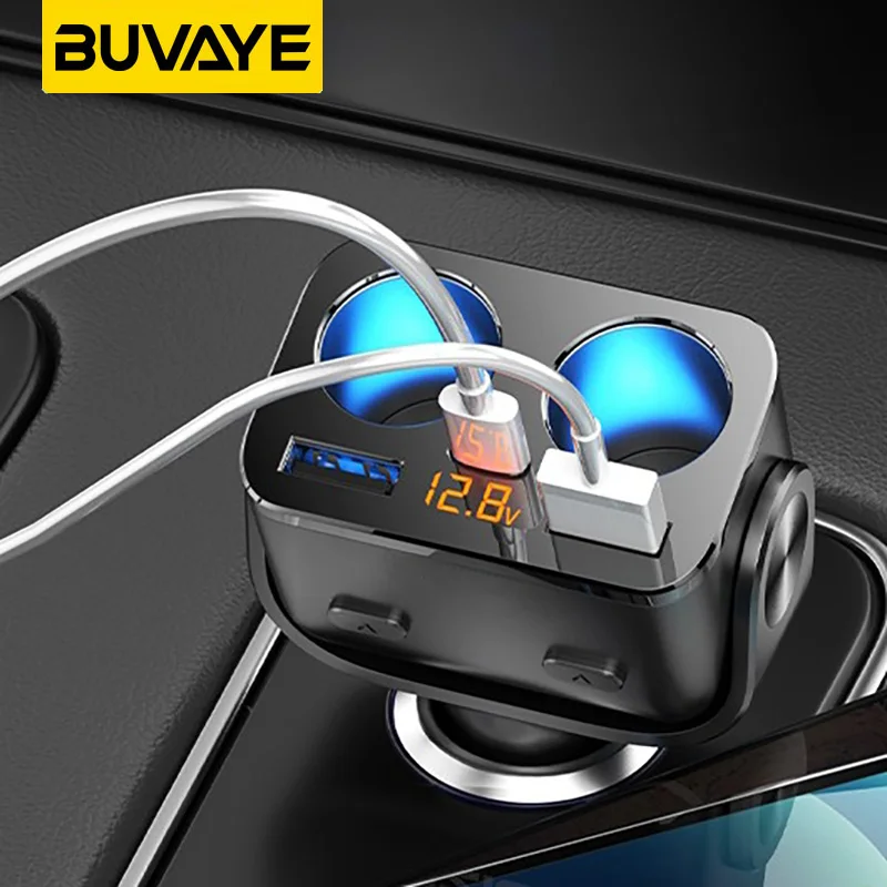 

BUVAYE Car Charger One Drag Two Auto Lighters 180°arbitrary Adjustable Socket QC4.0 3.0 Dual USB Ports 90W Fast Charging
