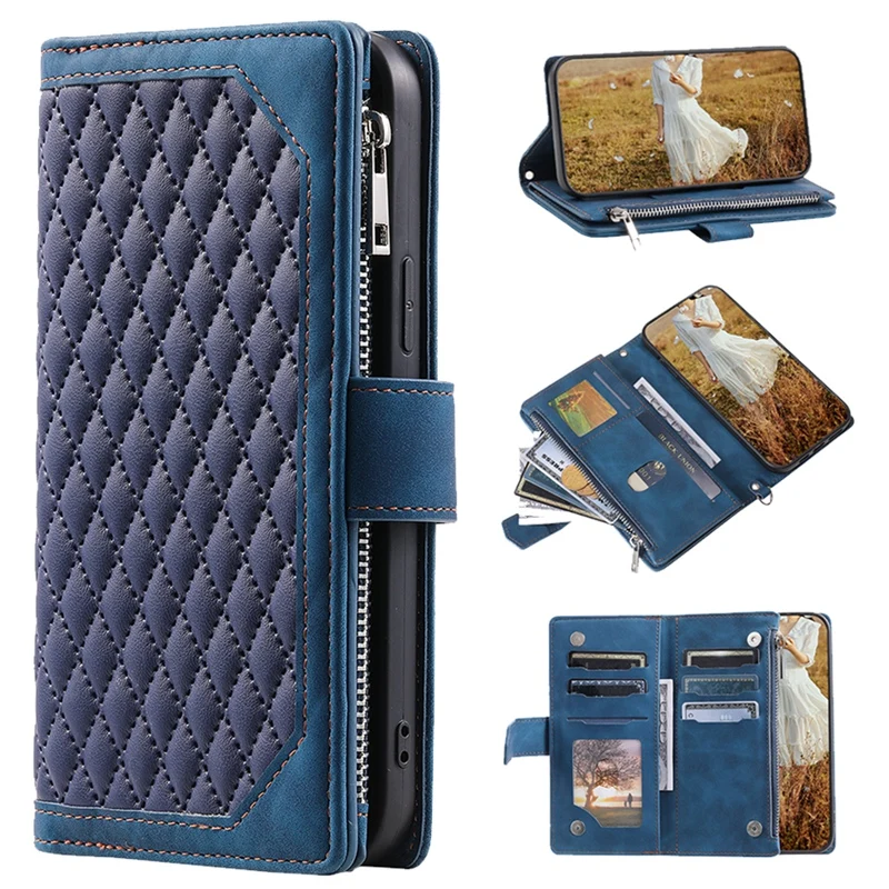 

Fashion Double Layer Zipper Wallet Case for MOTO G22 G32 G52 G62 G72 G31 G41 G71 G30 G50 E7 E7 Power Lozenge Leather Flip Cover