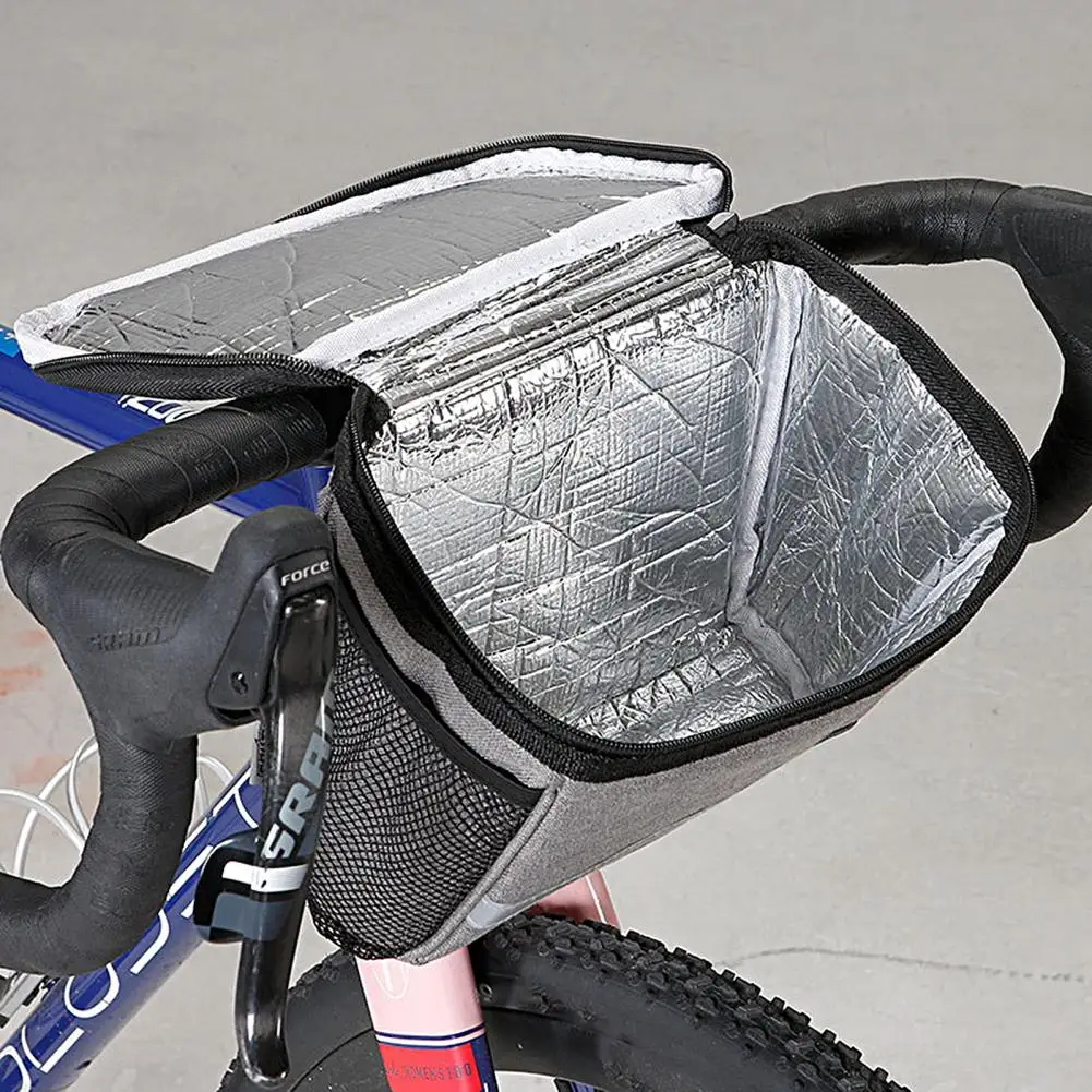 

40%HOT6L Bike Handle Bag Heat Preservation Waterproof Fastener Tape Fixing Reflective Multifunction Handlebar Pouch Bicycle Supp